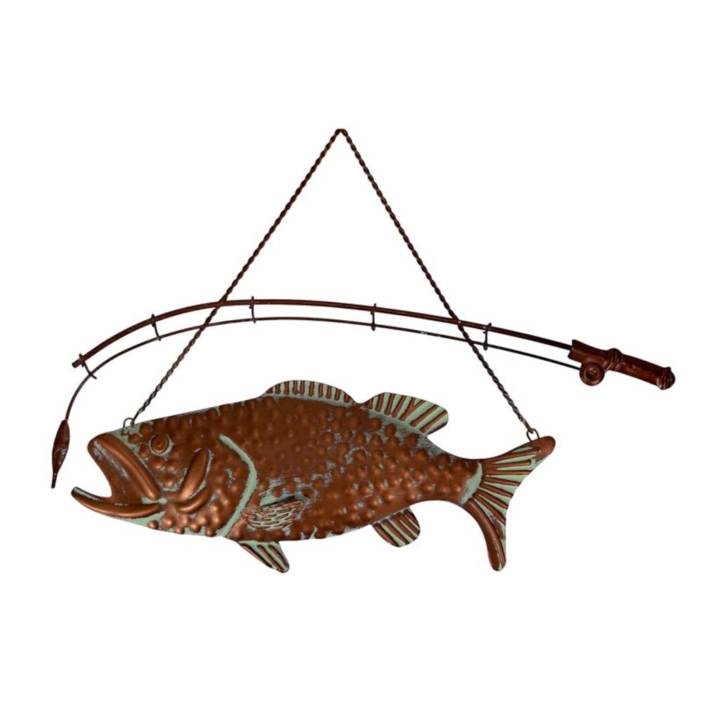 Largemouth Bass Metal Wall Hanging Rustic Copper Fish Decor 15 in Long